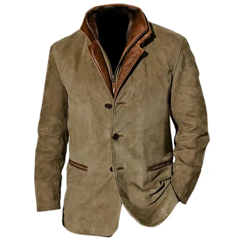 Abrigo de cuero vintage para hombres de otoño