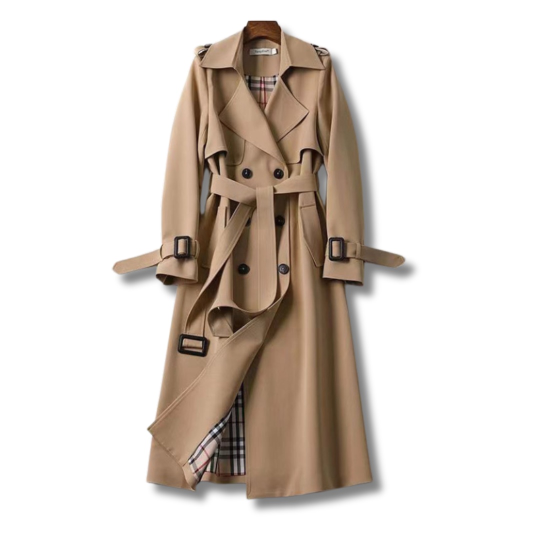 Abrigo trench elegante de la marca Vibes Madrid con diseño tipo jacka, en color neutro y estilo sofisticado.