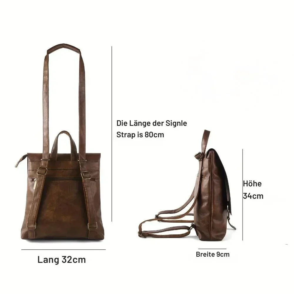 Mochila retro multifuncional Armelinda de Vibes Madrid, con cierre y compartimentos visibles, en colores vibrantes y estilo vintage.